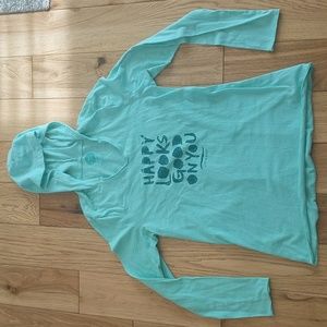 Life is good "happy looks good on you" hooded long sleeve t-shirt